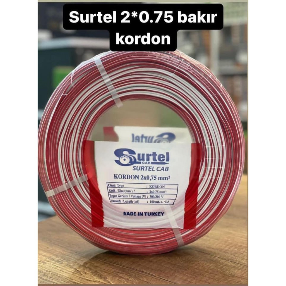 SURTEL 2x0,75 mm Beyaz Yassı Kordon Kablo Tam Bakır 100 metre SURTEL 2x0,75 mm Beyaz Yassı Kordon Kablo Tam Bakır 100 metre
