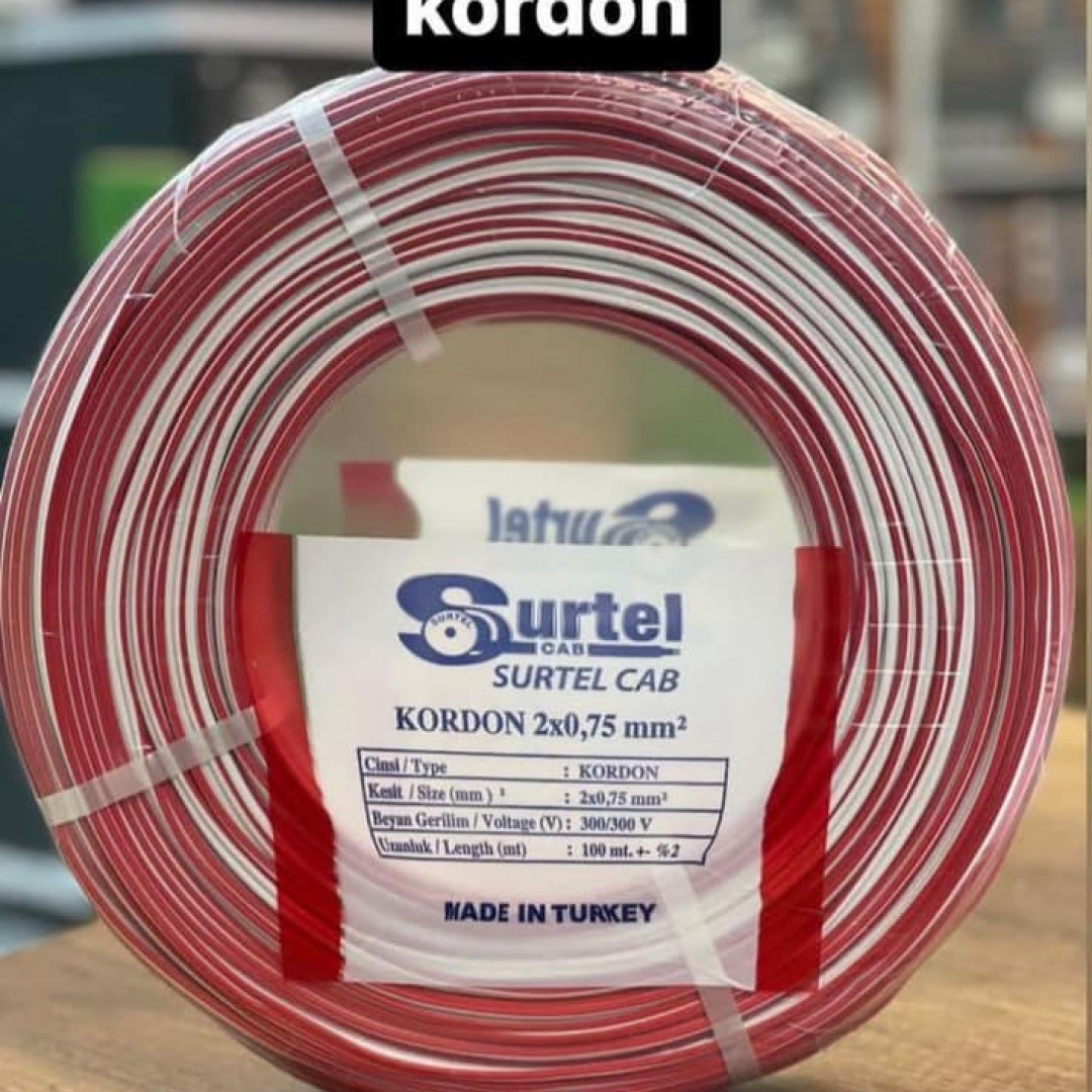 SURTEL 2x0,75 mm Beyaz Yassı Kordon Kablo Tam Bakır 100 metre
