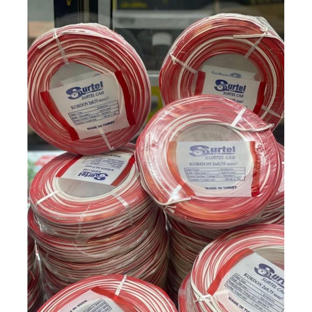 SURTEL 2x0,75 mm Beyaz Yassı Kordon Kablo Tam Bakır 100 metre SURTEL 2x0,75 mm Beyaz Yassı Kordon Kablo Tam Bakır 100 metre