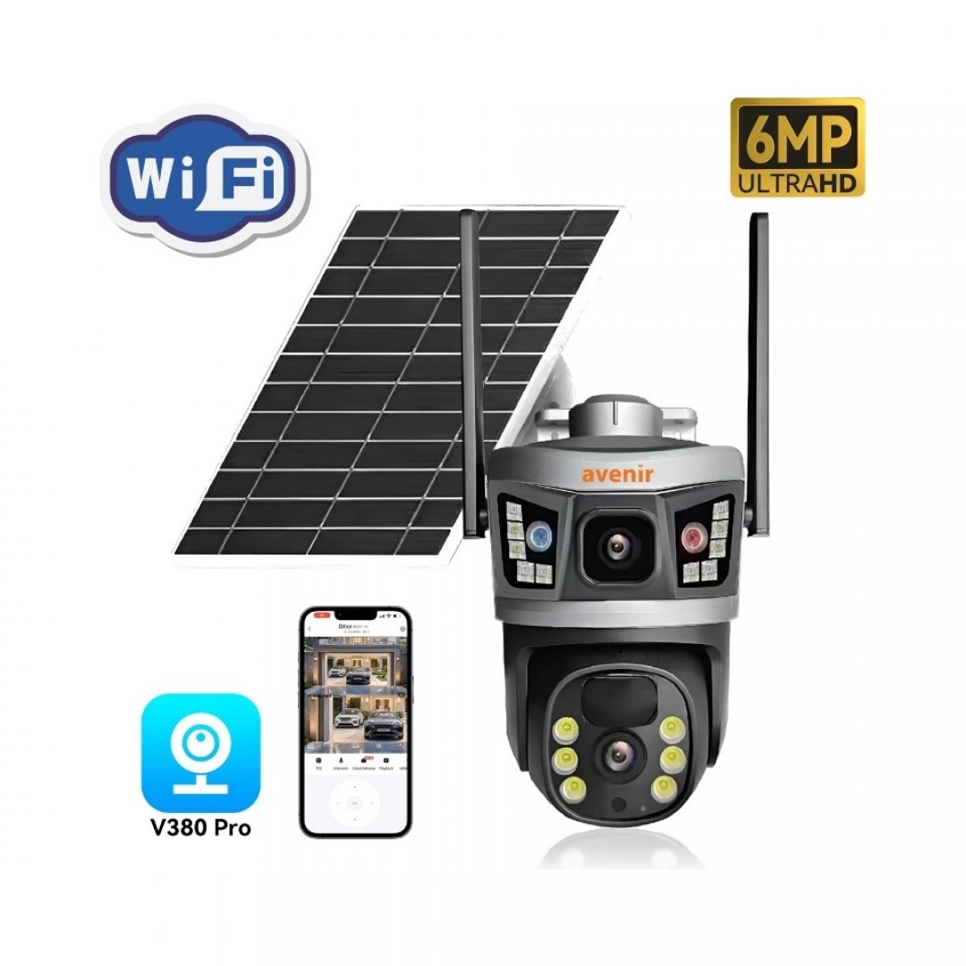 Avenir AV-S232 4MP Solar WiFi IP PTZ Dual Light Çift Kameralı Güvenlik Kamerası | V380 Pro App Destekli