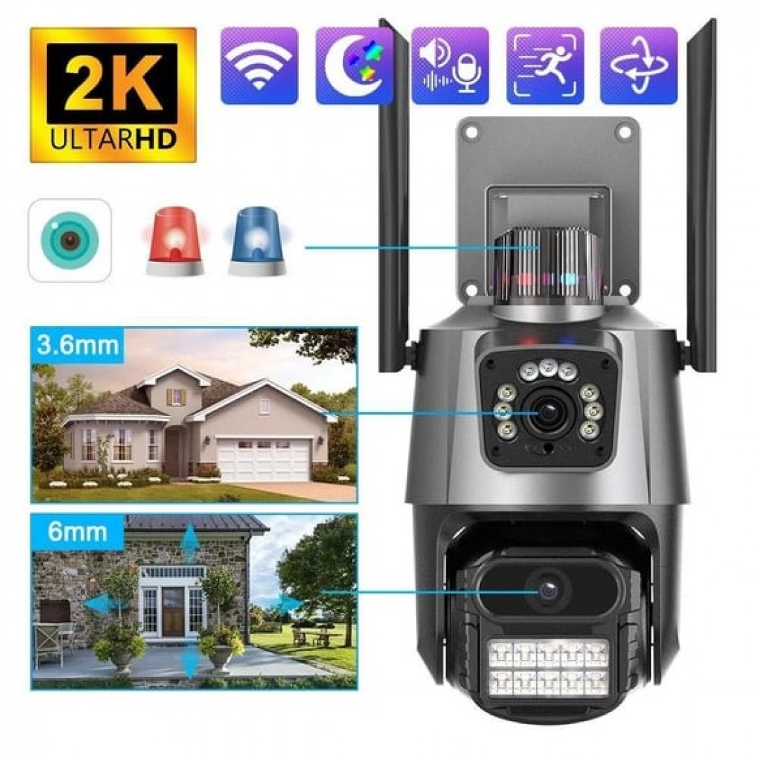 5MP 2K Çift Lensli Akıllı IP Güvenlik Kamerası | Renkli Gece Görüş, İnsan Algılama, Alarm ve Sesli Uyarı Sistemli