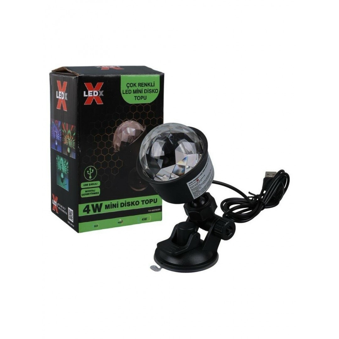 LEDx KX-6889USB Şarjlı Disko Projeksiyon Lambası - RGB 360° Döner Başlıklı