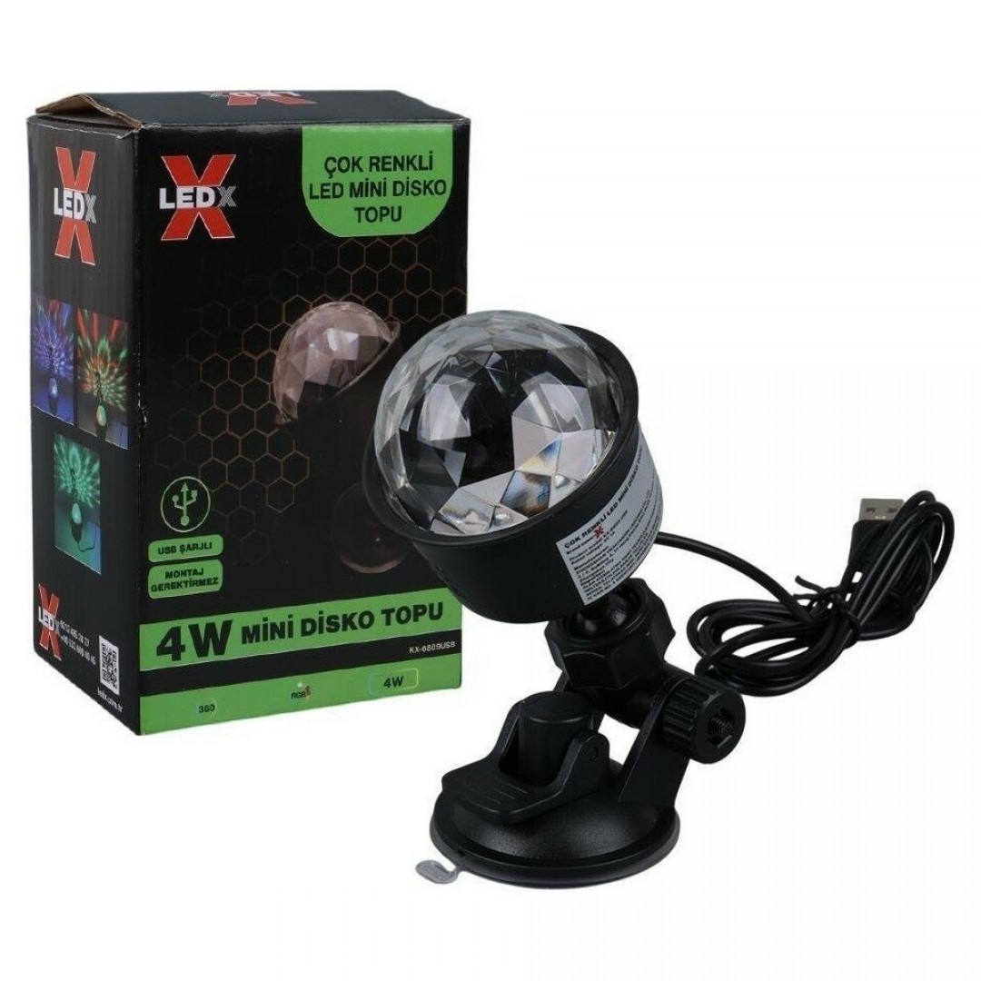 LEDx KX-6889USB Şarjlı Disko Projeksiyon Lambası - RGB 360° Döner Başlıklı
